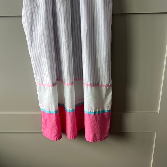 Vintage Pink White Striped MuuMuu Midi Dress Medium Short Sleeve Hawaiian - Picture 3 of 12